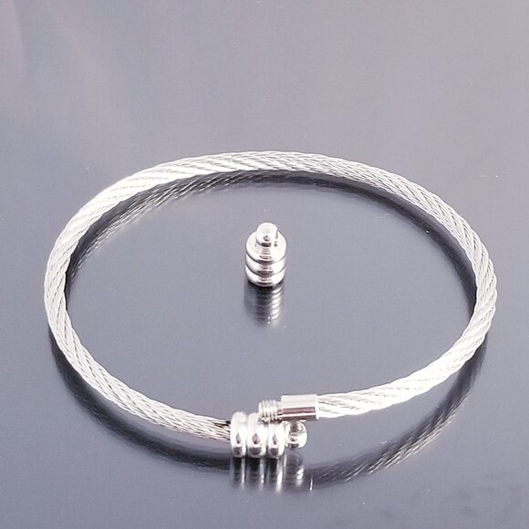 SS Cuff Bangle Bracelet 2 Rubber Stopper Beads / Removeable / Interchangeable - Picture 3 of 4